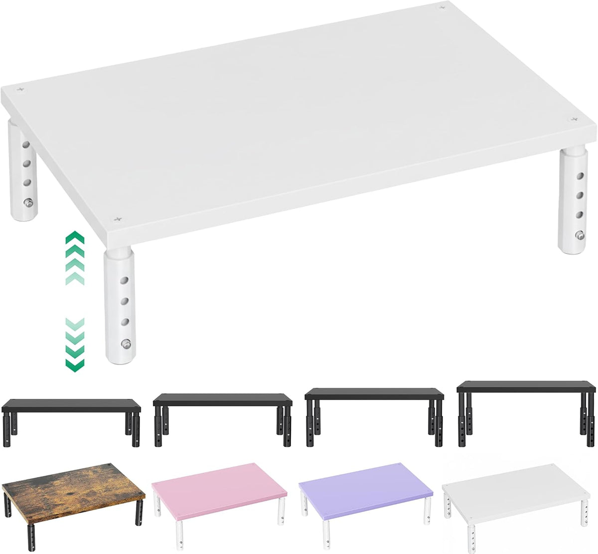 Adjustable Monitor Stand Riser for Desk, Wood Computer & Laptop Stand, Desk Organizers and Accessories, Office Desk Accessories & Workspace Organizer for Home Office Supplies, Black