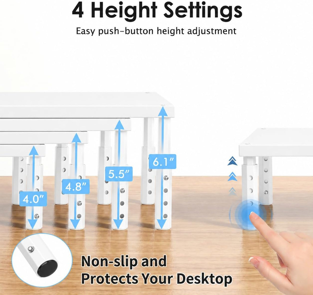 Adjustable Monitor Stand Riser for Desk, Wood Computer & Laptop Stand, Desk Organizers and Accessories, Office Desk Accessories & Workspace Organizer for Home Office Supplies, Black