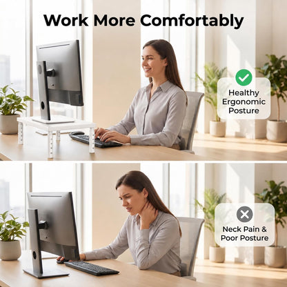 Adjustable Monitor Stand Riser for Desk, Wood Computer & Laptop Stand, Desk Organizers and Accessories, Office Desk Accessories & Workspace Organizer for Home Office Supplies, Black