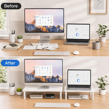 Adjustable Monitor Stand Riser for Desk, Wood Computer & Laptop Stand, Desk Organizers and Accessories, Office Desk Accessories & Workspace Organizer for Home Office Supplies, Black