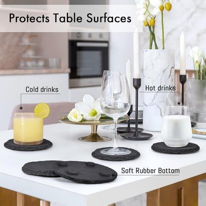 Slate Coasters Set of 8 with Metal Holder, Modern Stone Coasters for Drinks