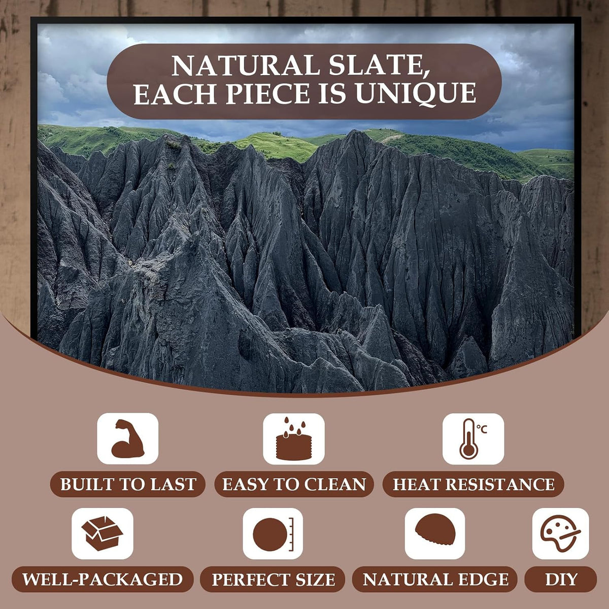 Slate Coasters Set of 8 with Metal Holder, Modern Stone Coasters for Drinks