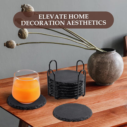 Slate Coasters Set of 8 with Metal Holder, Modern Stone Coasters for Drinks