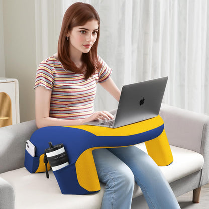 Reading Pillow for Bed, Lap Desk for Laptop, Memory Foam Arm Rest Support Gaming Pillow with Cup/Phone Pocket, Laptop Lap Desk for Working, Gaming, Reading on Couch Bed Floor- Grey