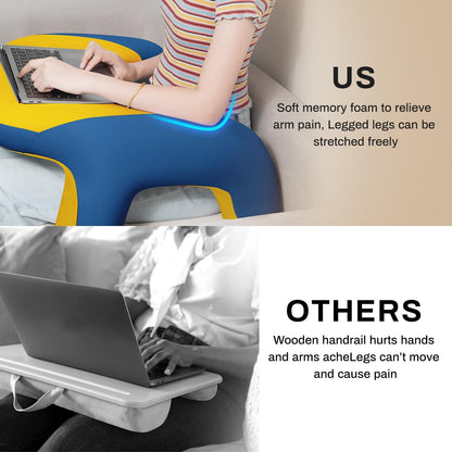 Reading Pillow for Bed, Lap Desk for Laptop, Memory Foam Arm Rest Support Gaming Pillow with Cup/Phone Pocket, Laptop Lap Desk for Working, Gaming, Reading on Couch Bed Floor- Grey