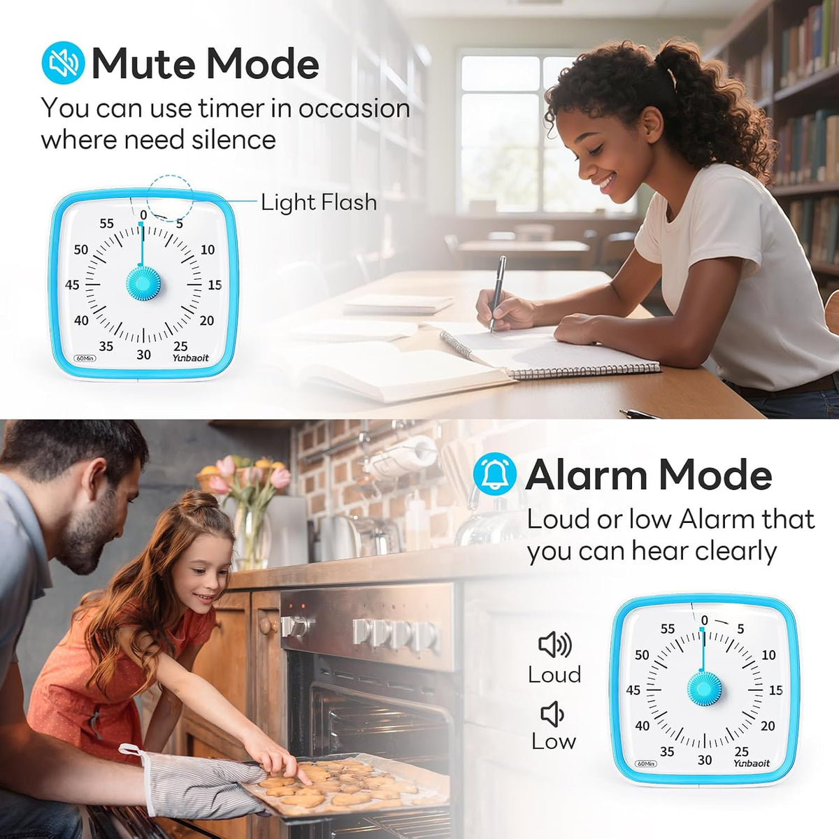 Visual Timer with Night Light, 60 Minute Countdown, Light Blue