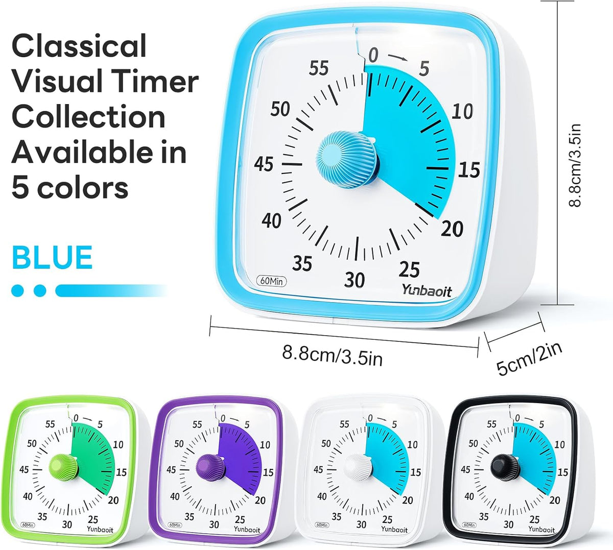 Visual Timer with Night Light, 60 Minute Countdown, Light Blue