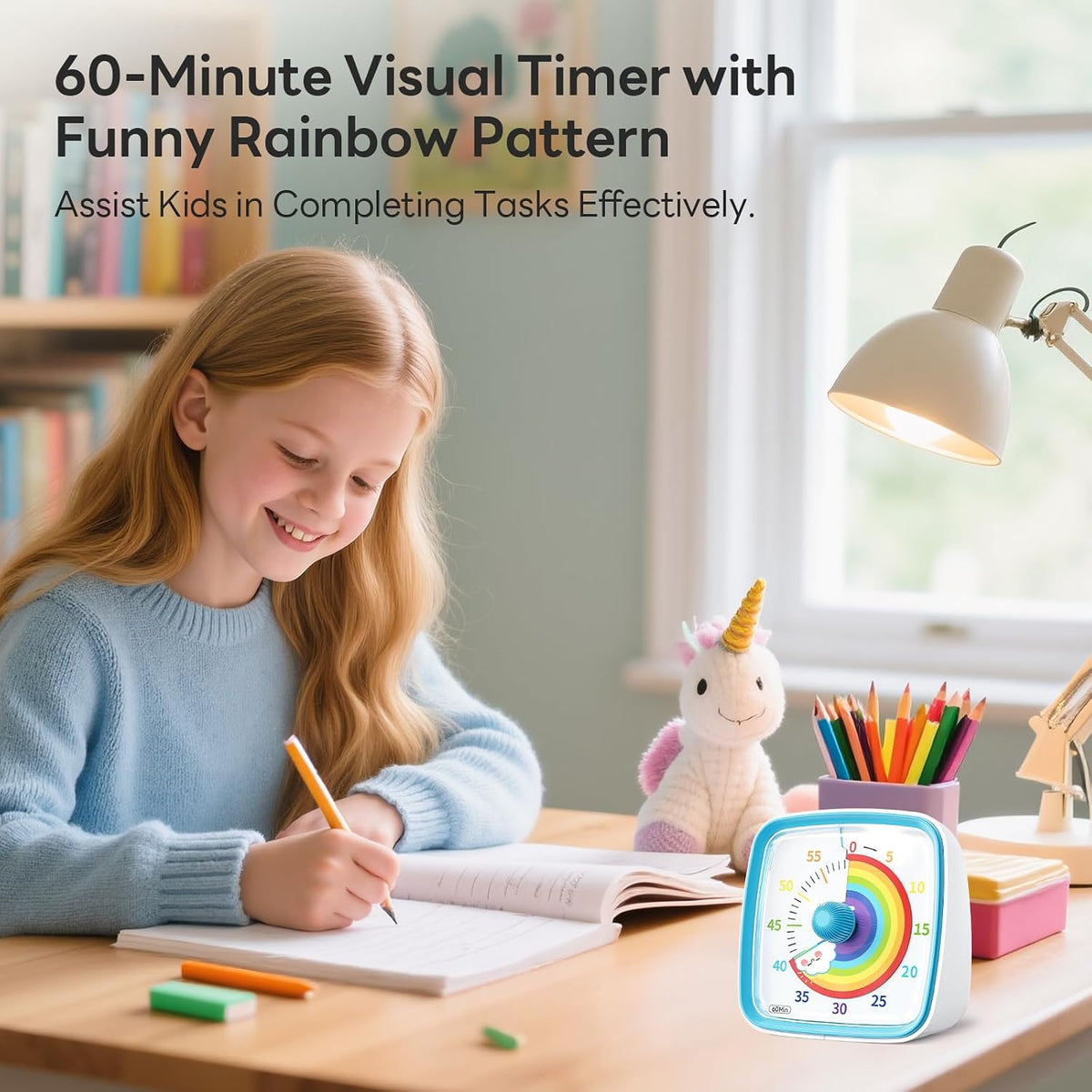 Visual Timer with Night Light, 60 Minute Countdown, Light Blue