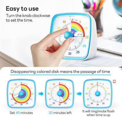 Visual Timer with Night Light, 60 Minute Countdown, Light Blue