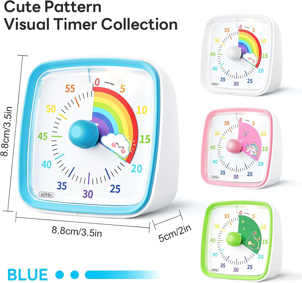 Visual Timer with Night Light, 60 Minute Countdown, Light Blue