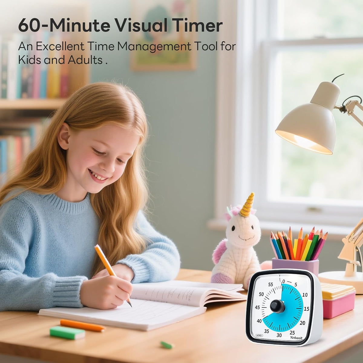 Visual Timer with Night Light, 60 Minute Countdown, Light Blue