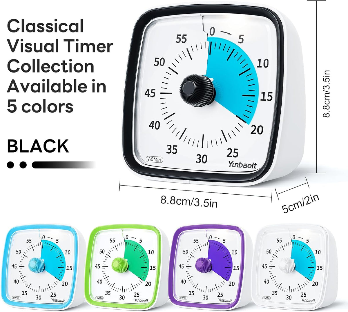 Visual Timer with Night Light, 60 Minute Countdown, Light Blue
