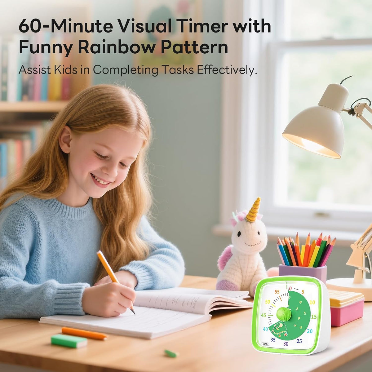 Visual Timer with Night Light, 60 Minute Countdown, Light Blue