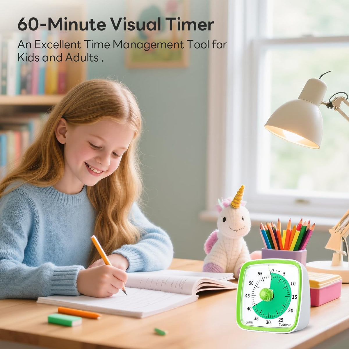 Visual Timer with Night Light, 60 Minute Countdown, Light Blue