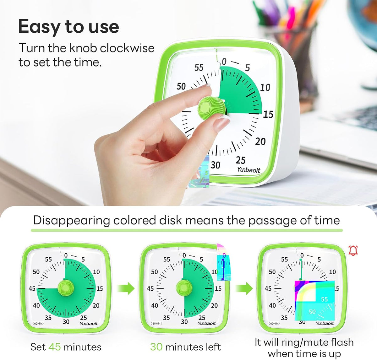 Visual Timer with Night Light, 60 Minute Countdown, Light Blue