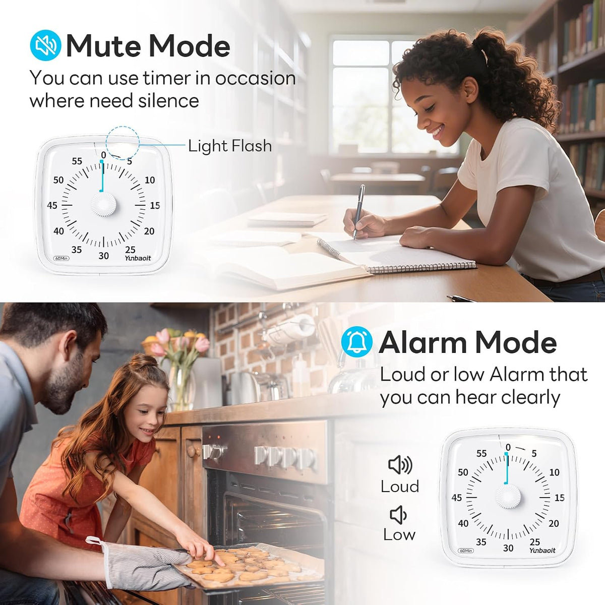 Visual Timer with Night Light, 60 Minute Countdown, Light Blue