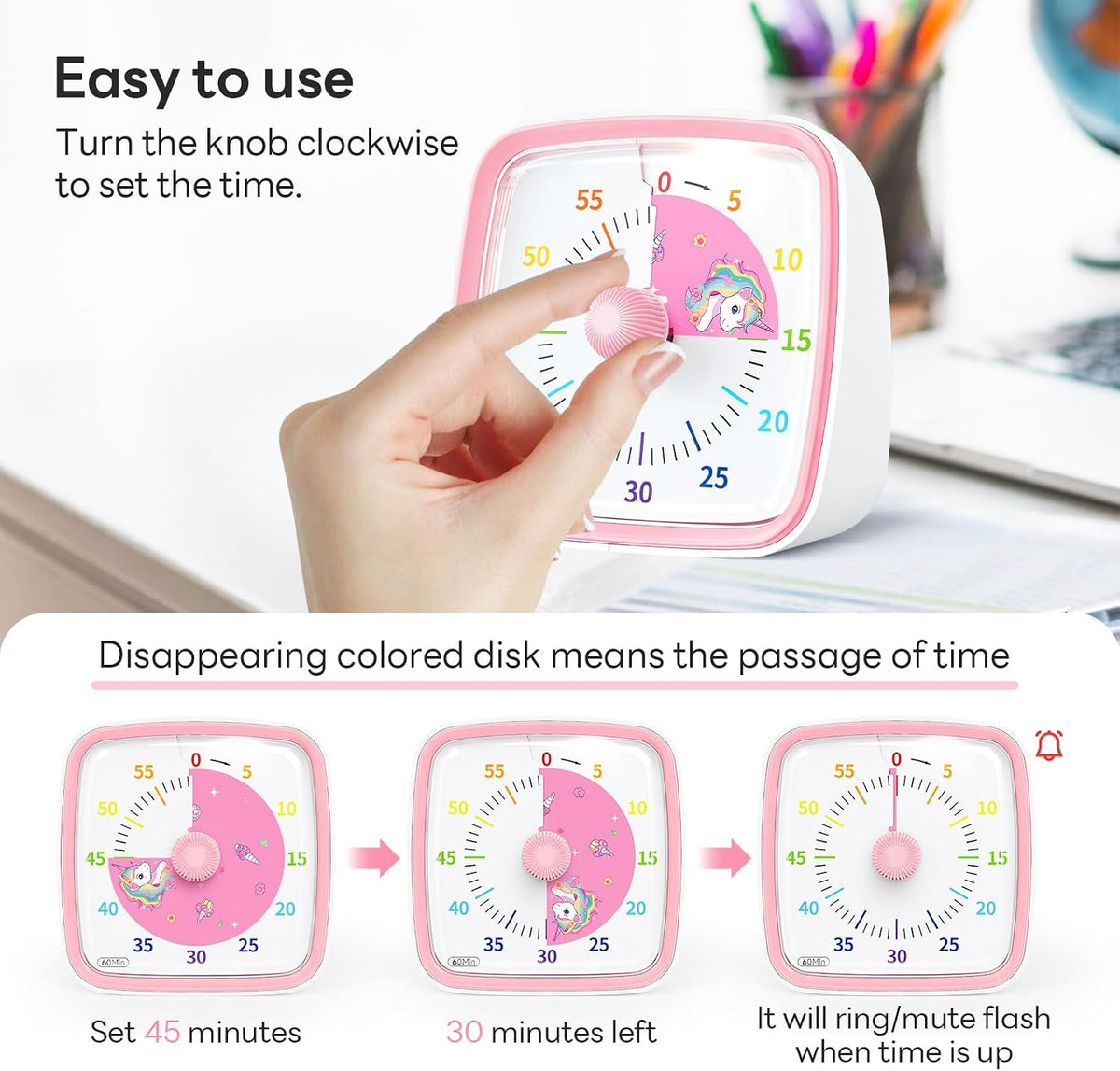 Visual Timer with Night Light, 60 Minute Countdown, Light Blue
