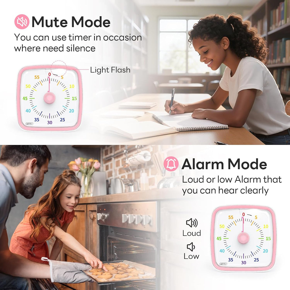 Visual Timer with Night Light, 60 Minute Countdown, Light Blue