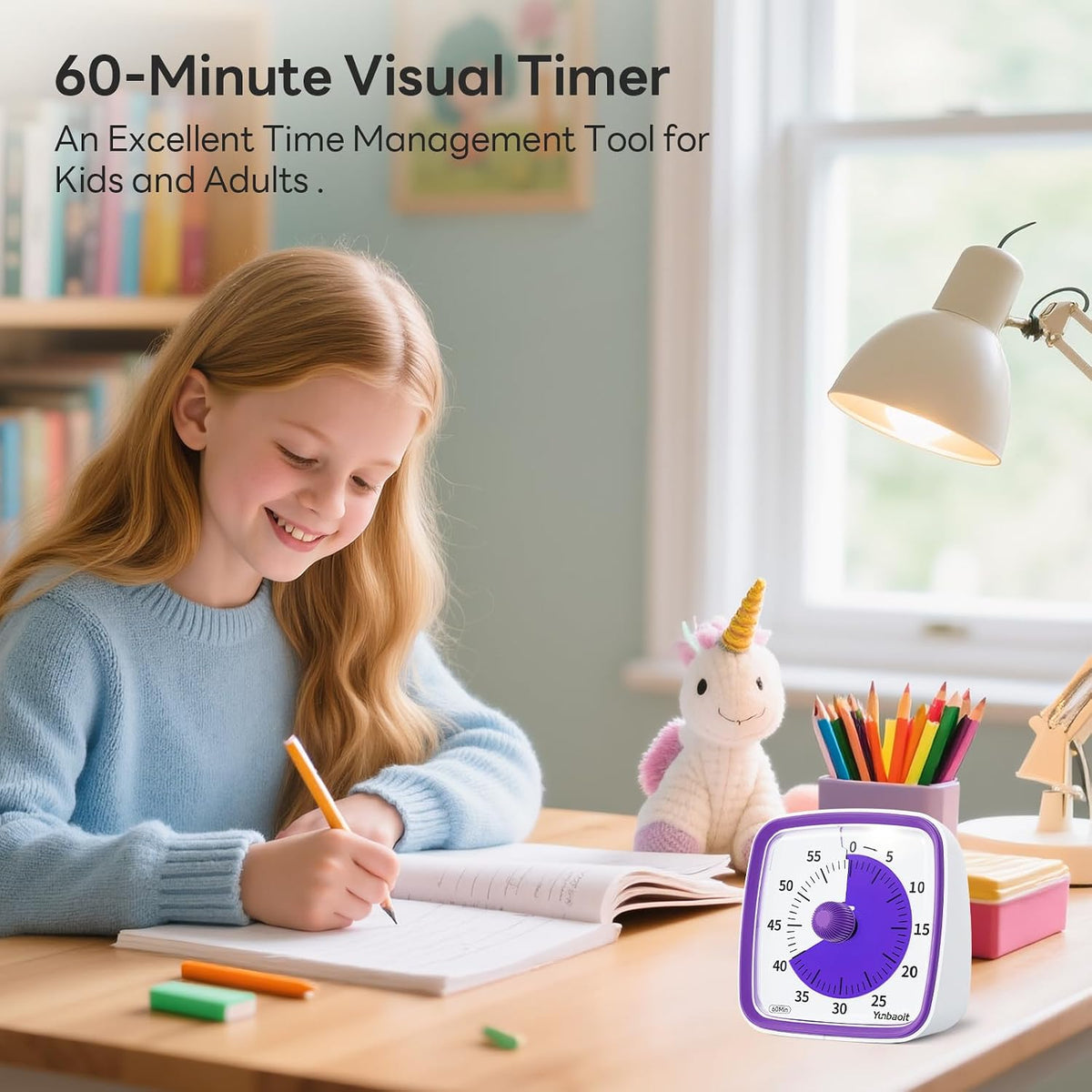Visual Timer with Night Light, 60 Minute Countdown, Light Blue