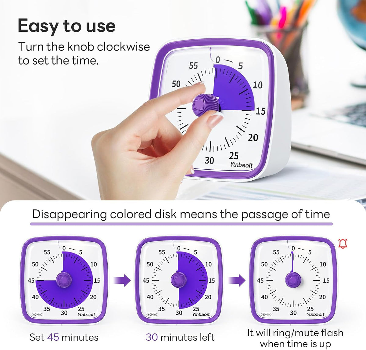 Visual Timer with Night Light, 60 Minute Countdown, Light Blue