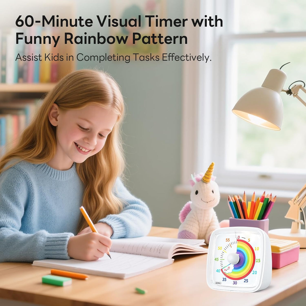 Visual Timer with Night Light, 60 Minute Countdown, Light Blue