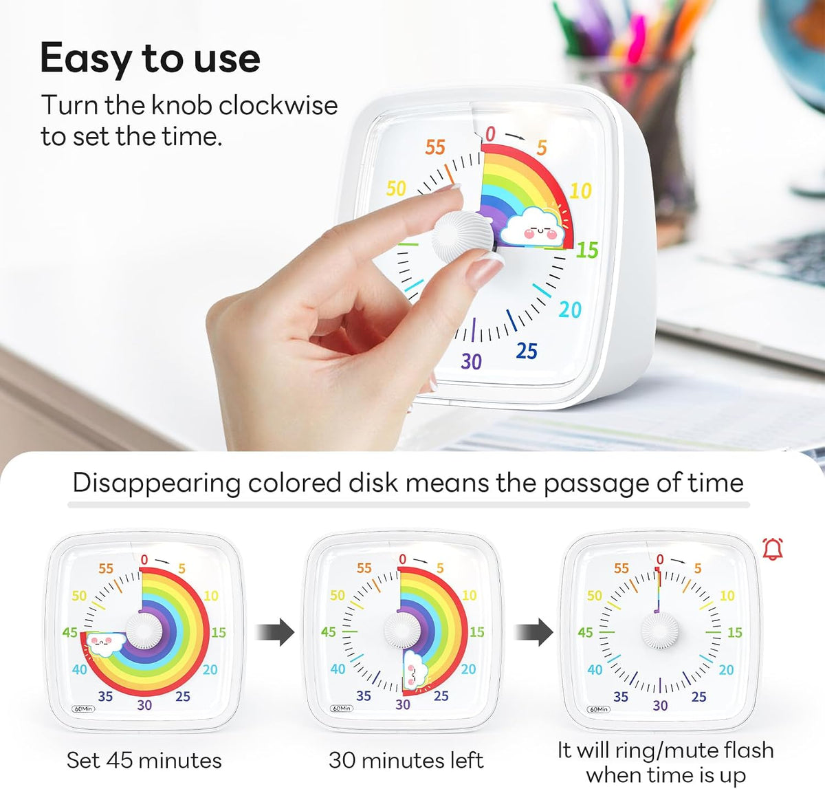 Visual Timer with Night Light, 60 Minute Countdown, Light Blue