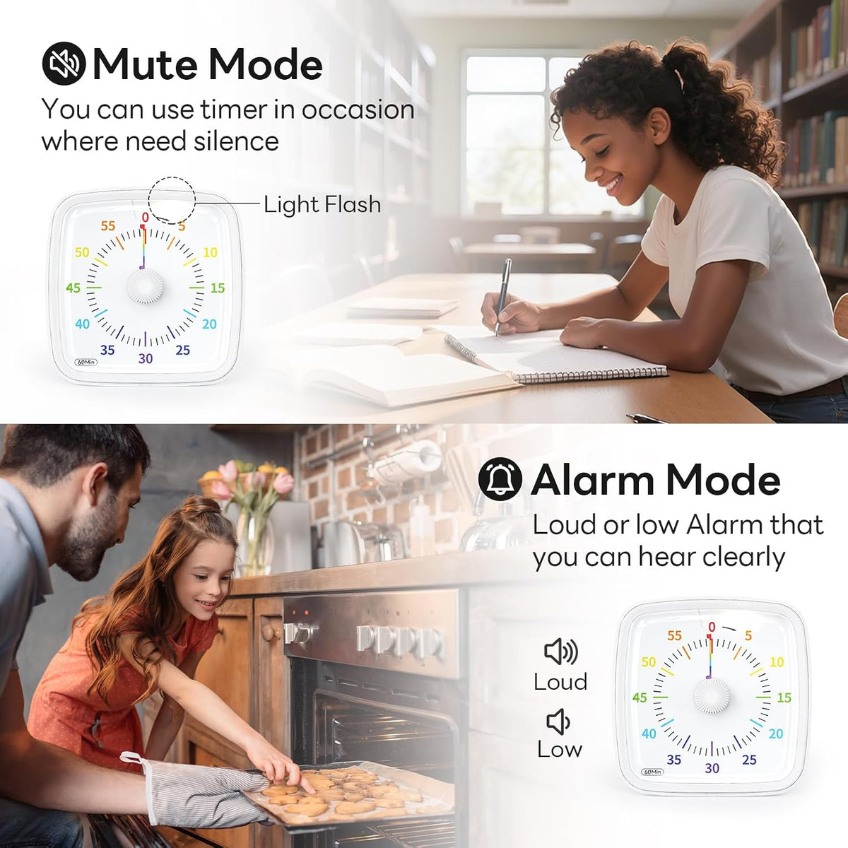 Visual Timer with Night Light, 60 Minute Countdown, Light Blue