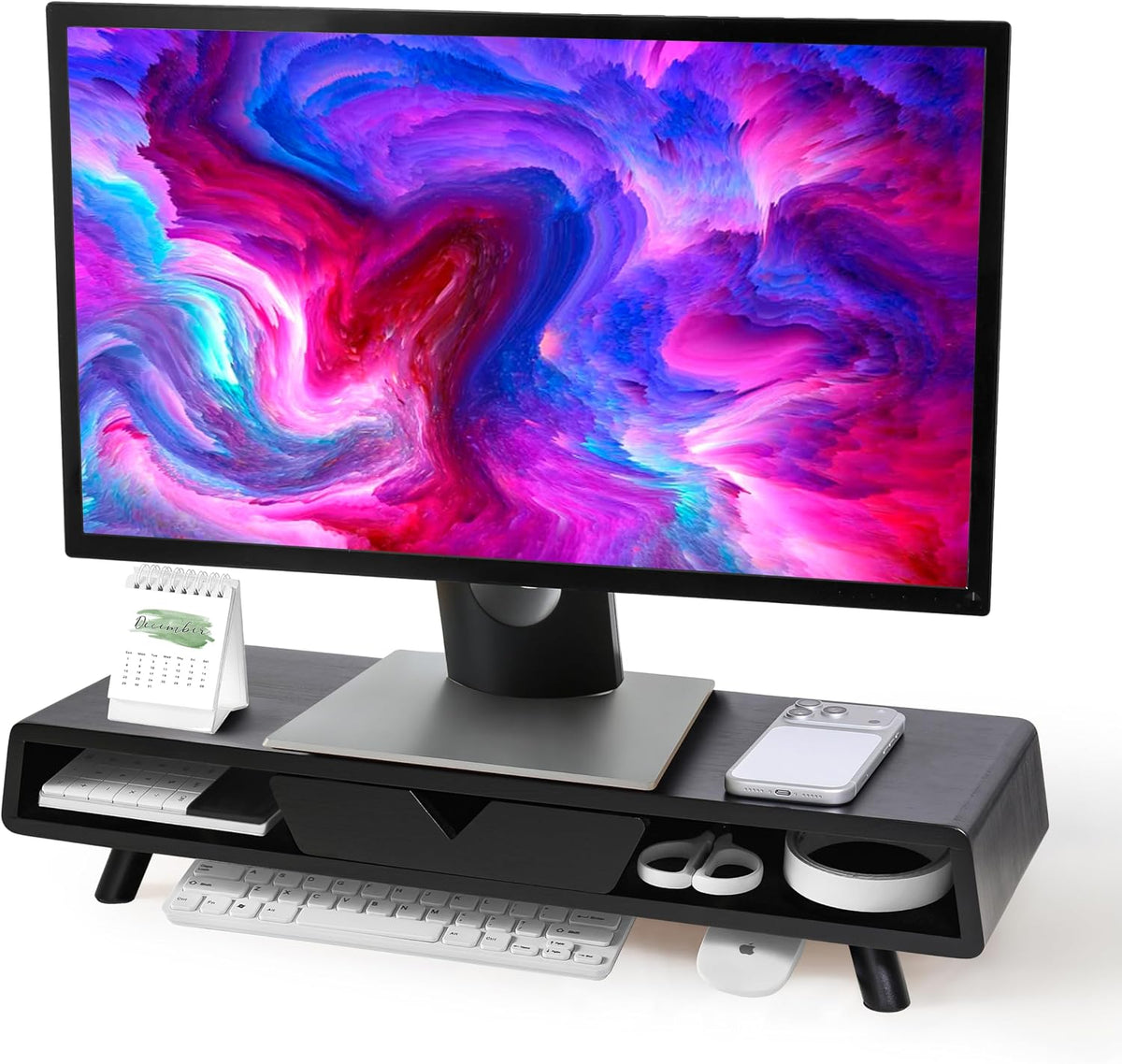 Bamboo Monitor Stand Riser, No Assembly Required Exquisite Monitor Stand with Drawer Ergonomic Height Wood Monitor Stand