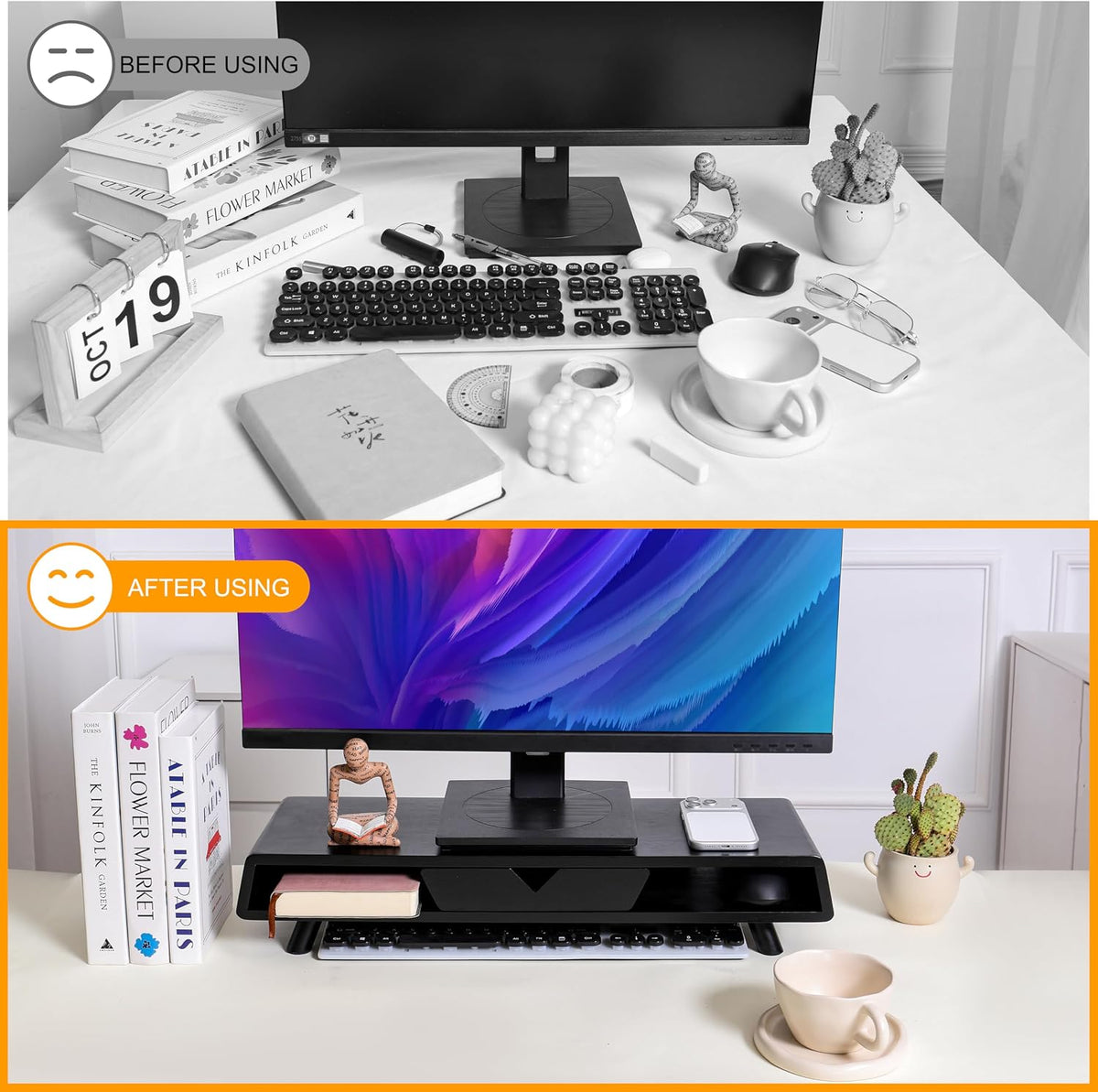 Bamboo Monitor Stand Riser, No Assembly Required Exquisite Monitor Stand with Drawer Ergonomic Height Wood Monitor Stand