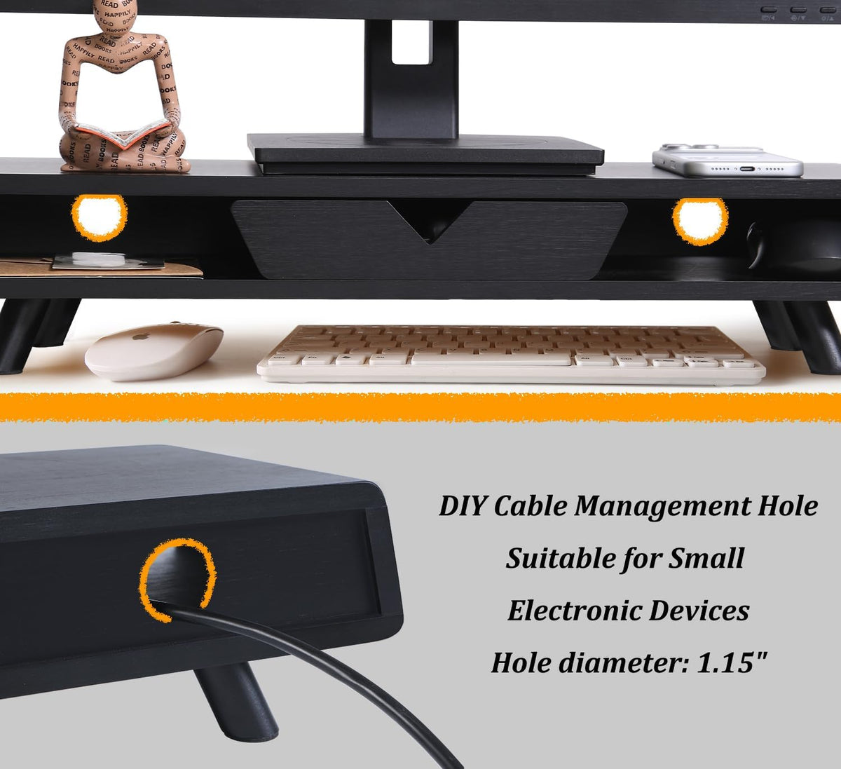 Bamboo Monitor Stand Riser, No Assembly Required Exquisite Monitor Stand with Drawer Ergonomic Height Wood Monitor Stand