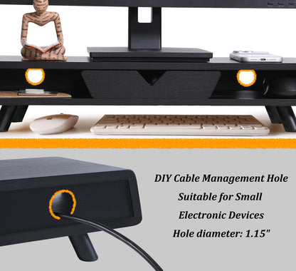 Bamboo Monitor Stand Riser, No Assembly Required Exquisite Monitor Stand with Drawer Ergonomic Height Wood Monitor Stand