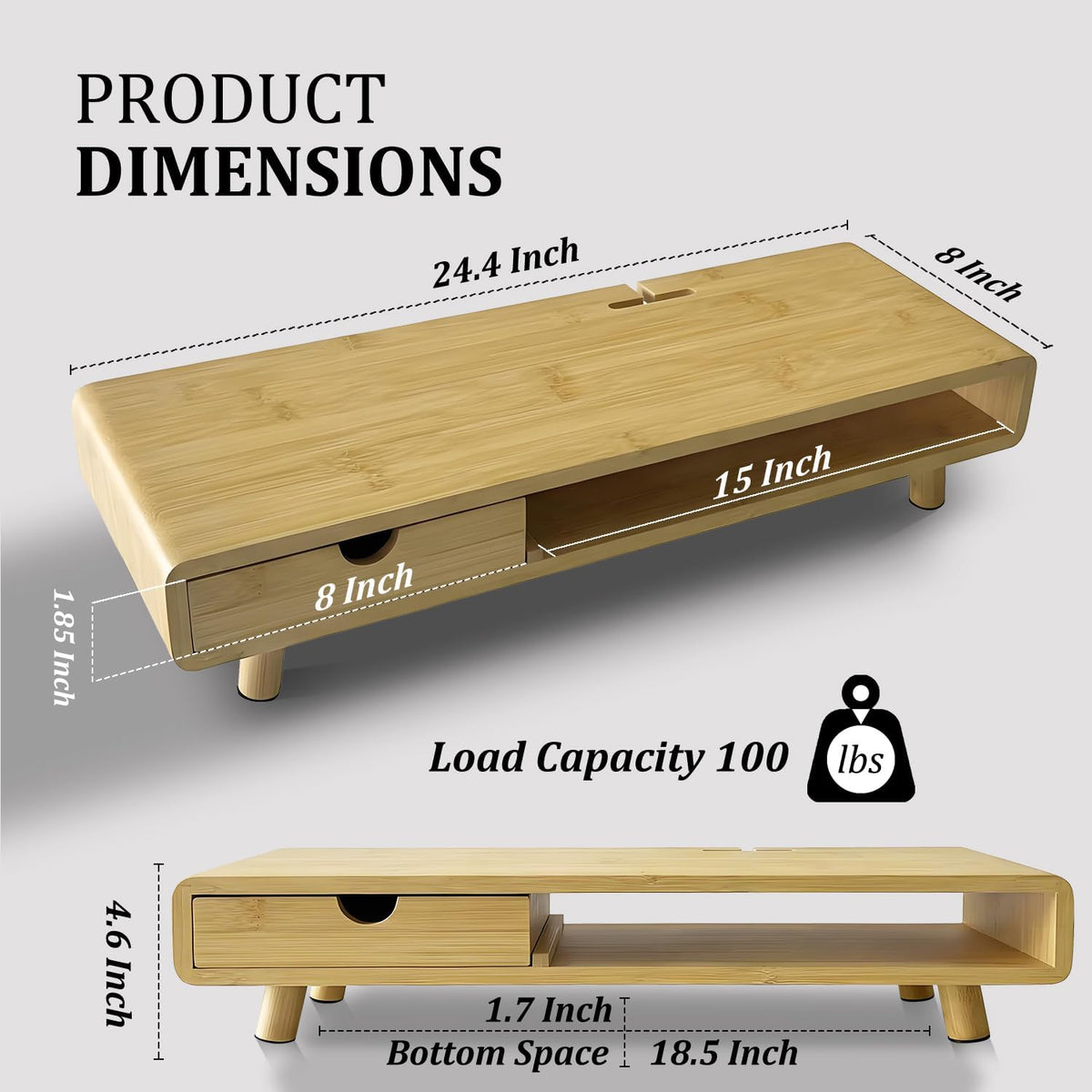 Bamboo Monitor Stand Riser, No Assembly Required Exquisite Monitor Stand with Drawer Ergonomic Height Wood Monitor Stand