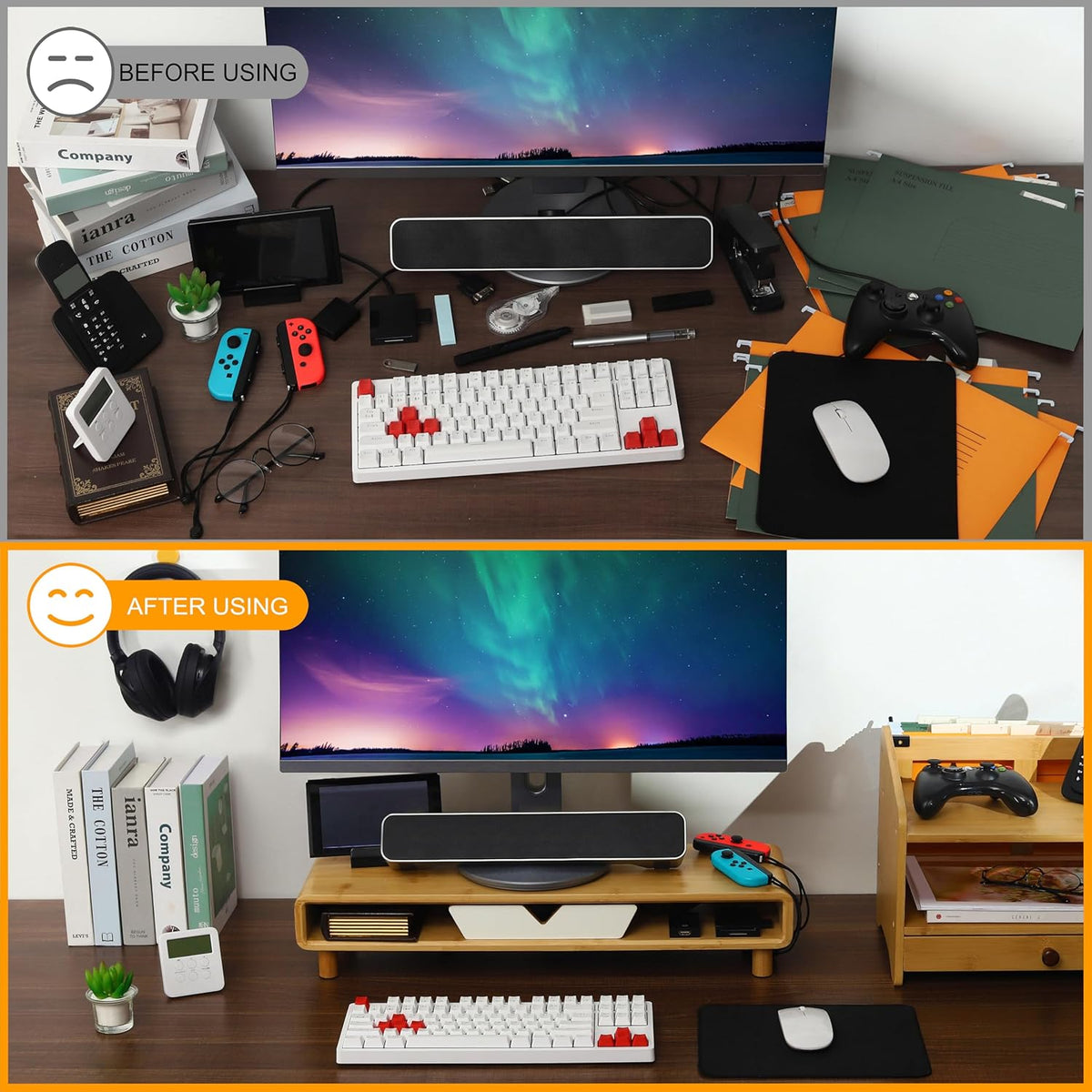 Bamboo Monitor Stand Riser, No Assembly Required Exquisite Monitor Stand with Drawer Ergonomic Height Wood Monitor Stand