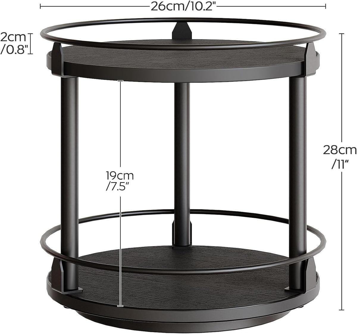 3-Tier Lazy Susan Organizer, Rotating Spice Rack, Spinning Organizer, Industrial Turntable Spice Rack Organizer for Cabinet, Kitchen Countertop, Pantry, Rustic Brown and Black SR23BR