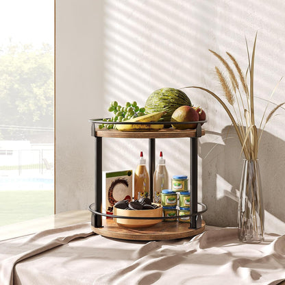3-Tier Lazy Susan Organizer, Rotating Spice Rack, Spinning Organizer, Industrial Turntable Spice Rack Organizer for Cabinet, Kitchen Countertop, Pantry, Rustic Brown and Black SR23BR