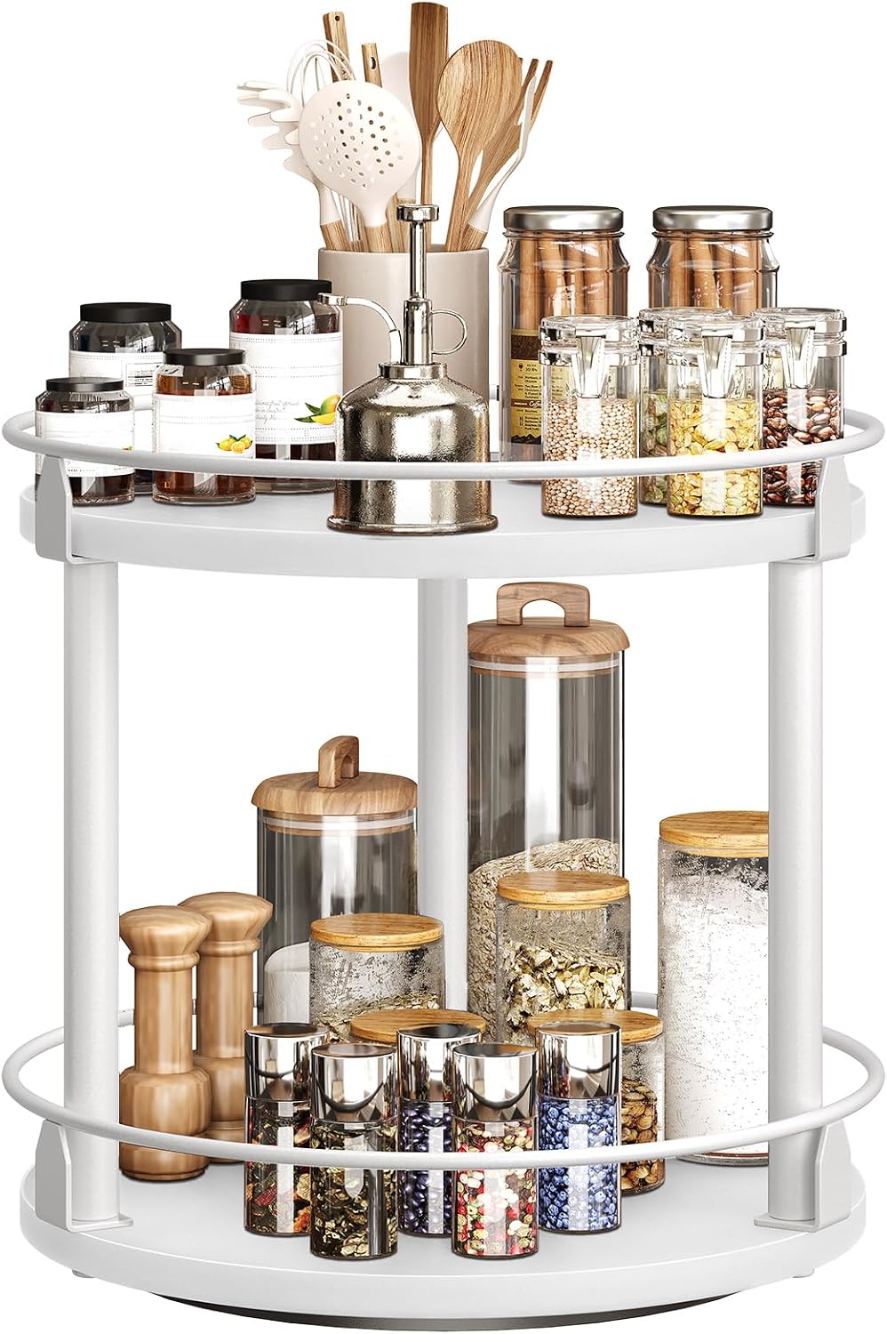 3-Tier Lazy Susan Organizer, Rotating Spice Rack, Spinning Organizer, Industrial Turntable Spice Rack Organizer for Cabinet, Kitchen Countertop, Pantry, Rustic Brown and Black SR23BR