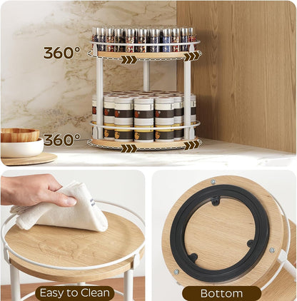 3-Tier Lazy Susan Organizer, Rotating Spice Rack, Spinning Organizer, Industrial Turntable Spice Rack Organizer for Cabinet, Kitchen Countertop, Pantry, Rustic Brown and Black SR23BR