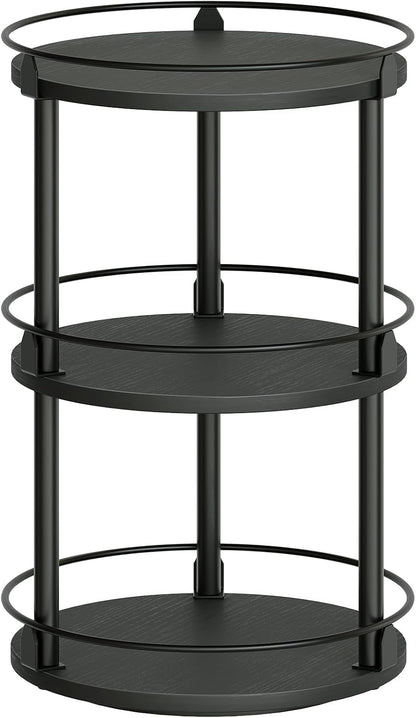 3-Tier Lazy Susan Organizer, Rotating Spice Rack, Spinning Organizer, Industrial Turntable Spice Rack Organizer for Cabinet, Kitchen Countertop, Pantry, Rustic Brown and Black SR23BR
