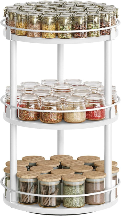 3-Tier Lazy Susan Organizer, Rotating Spice Rack, Spinning Organizer, Industrial Turntable Spice Rack Organizer for Cabinet, Kitchen Countertop, Pantry, Rustic Brown and Black SR23BR