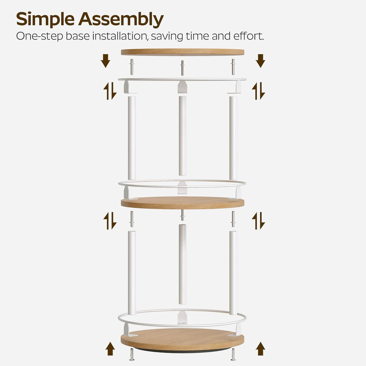 3-Tier Lazy Susan Organizer, Rotating Spice Rack, Spinning Organizer, Industrial Turntable Spice Rack Organizer for Cabinet, Kitchen Countertop, Pantry, Rustic Brown and Black SR23BR
