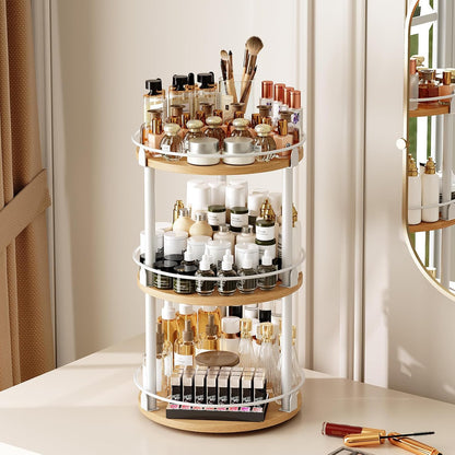 3-Tier Lazy Susan Organizer, Rotating Spice Rack, Spinning Organizer, Industrial Turntable Spice Rack Organizer for Cabinet, Kitchen Countertop, Pantry, Rustic Brown and Black SR23BR