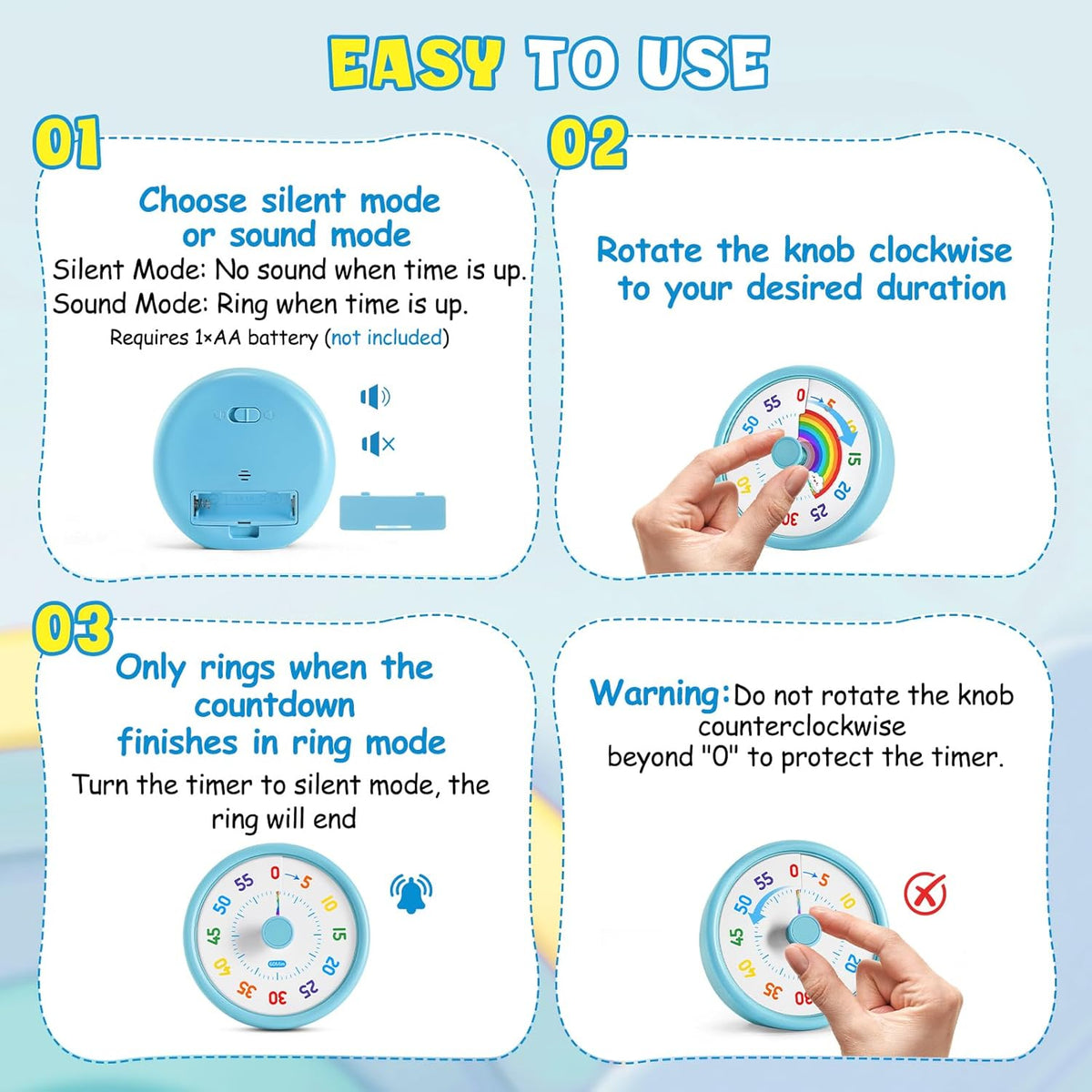 Visual Timer for Kids, 60-Min Silent Sound Rainbow Countdown Timer