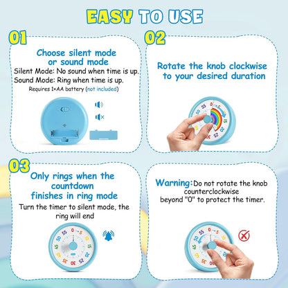 Visual Timer for Kids, 60-Min Silent Sound Rainbow Countdown Timer