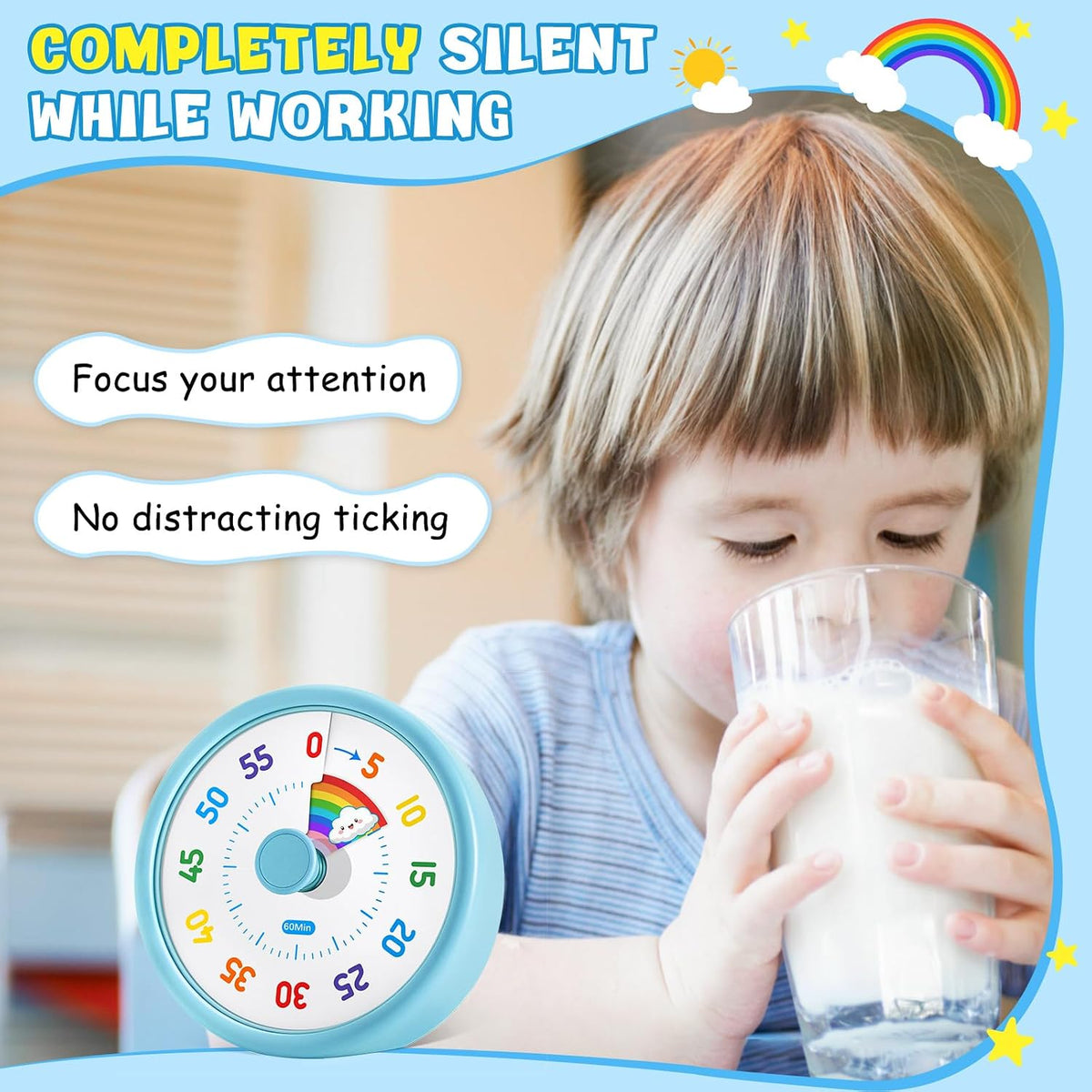 Visual Timer for Kids, 60-Min Silent Sound Rainbow Countdown Timer
