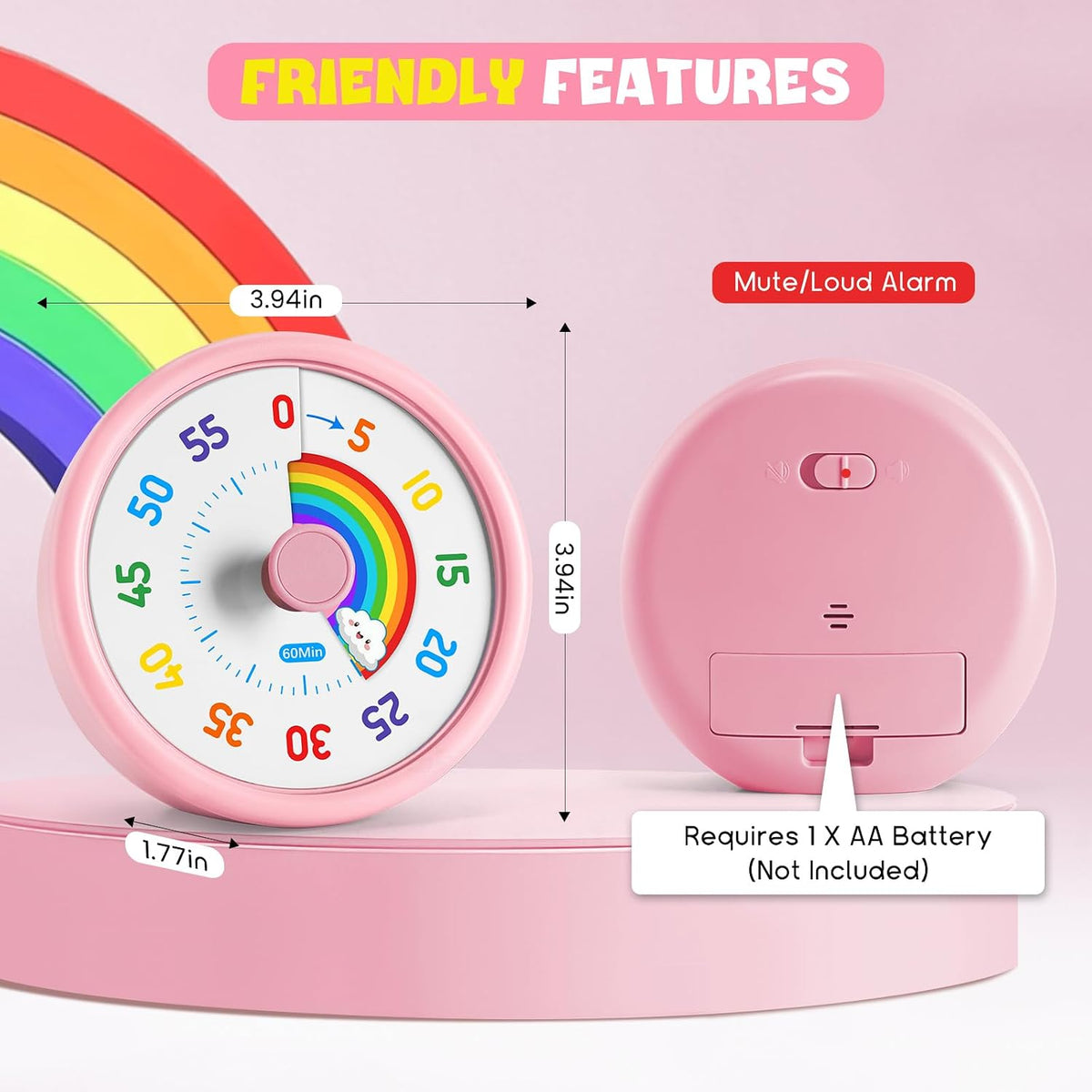 Visual Timer for Kids, 60-Min Silent Sound Rainbow Countdown Timer
