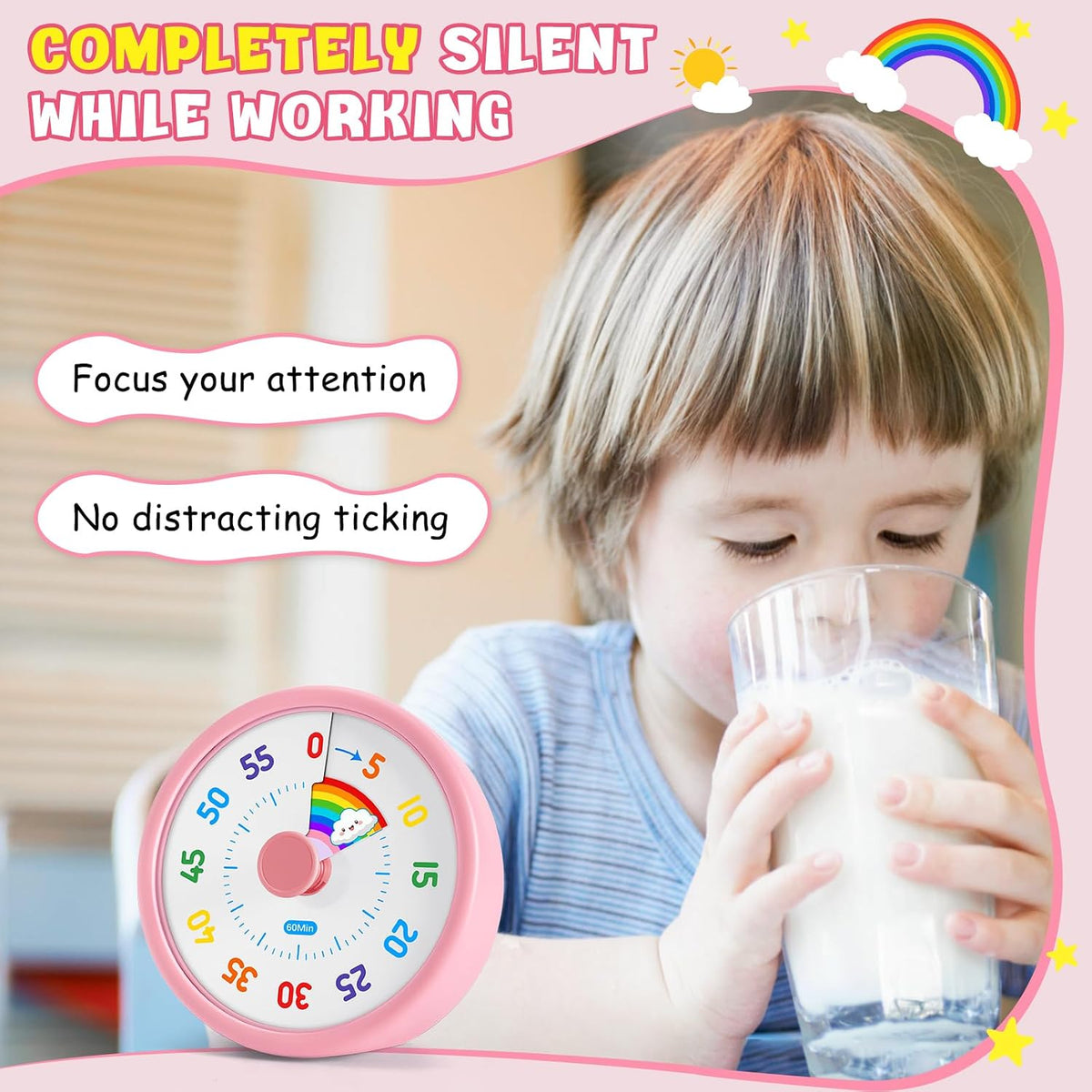 Visual Timer for Kids, 60-Min Silent Sound Rainbow Countdown Timer