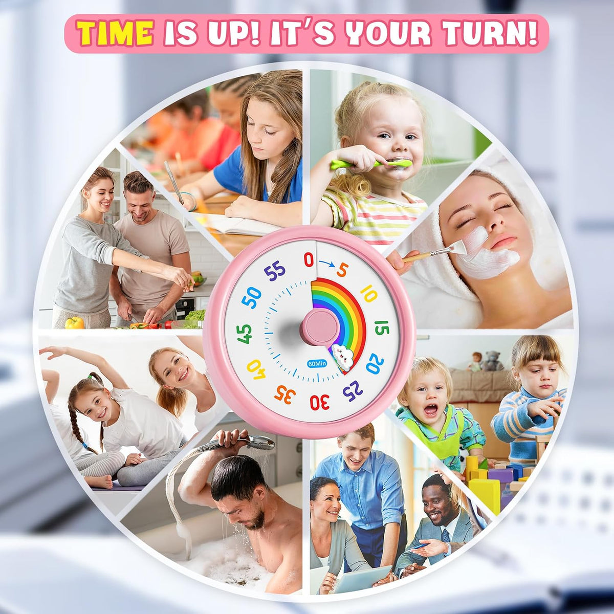 Visual Timer for Kids, 60-Min Silent Sound Rainbow Countdown Timer