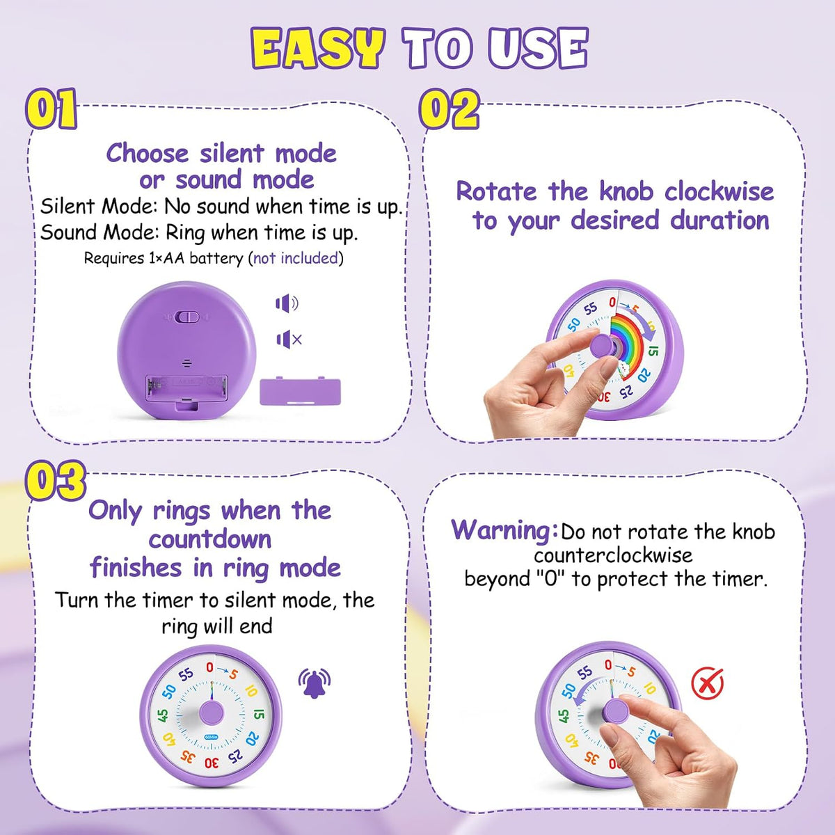 Visual Timer for Kids, 60-Min Silent Sound Rainbow Countdown Timer