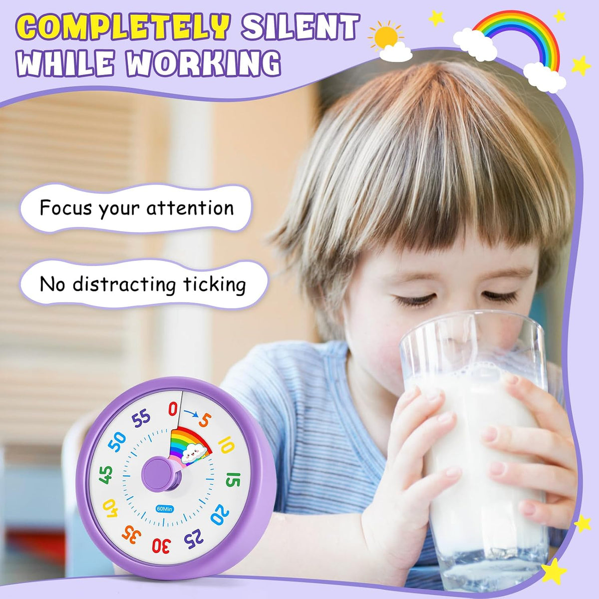 Visual Timer for Kids, 60-Min Silent Sound Rainbow Countdown Timer