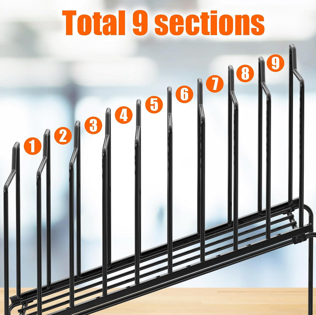 9-Section Wire Step Desk File Sorter, Black